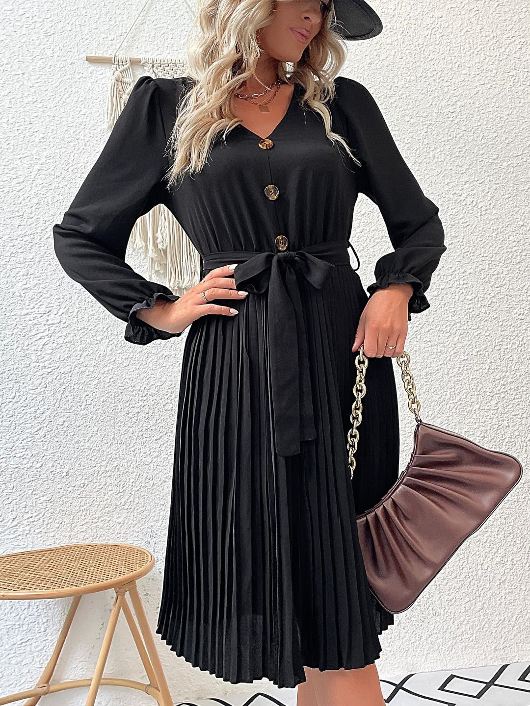 Women's Black Fit & Flare Dress Blend Printed