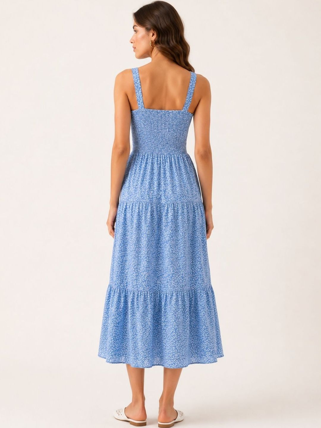 Floral Print Crepe A-Line Midi Dress