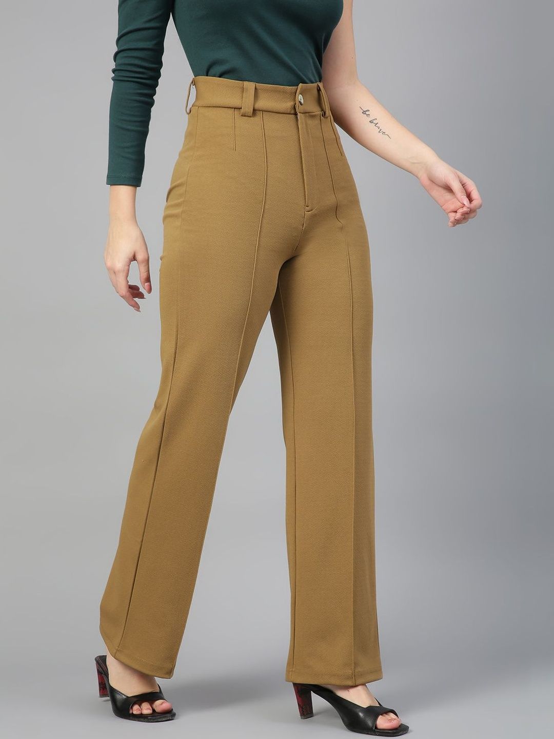 NOWI Women High-Rise Solid Regular Fit Formal Trousers