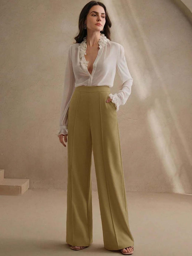 Wrinkle Free Trousers in Brown polyester - Nowi Korean Fashion