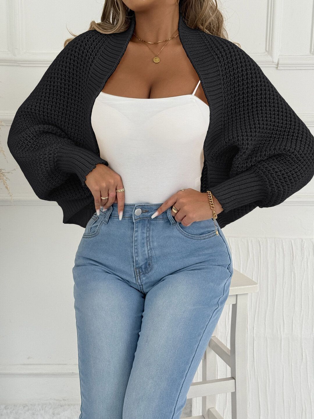Women Ribbed Crop Cardigan