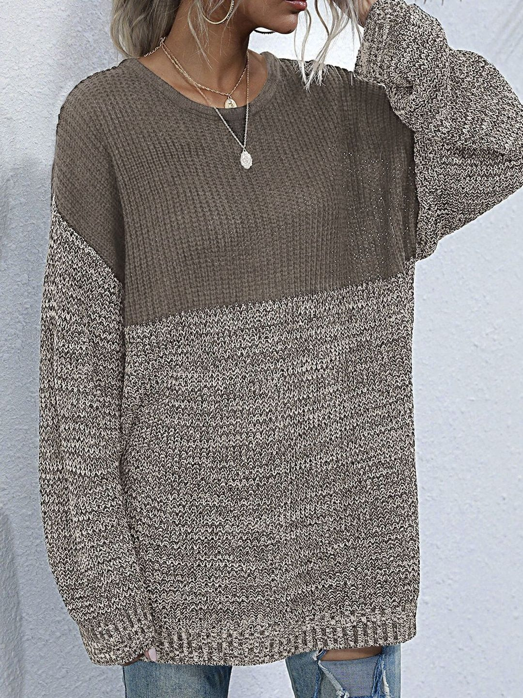 Women's Brown Colourblocked Pullover Blend Printed