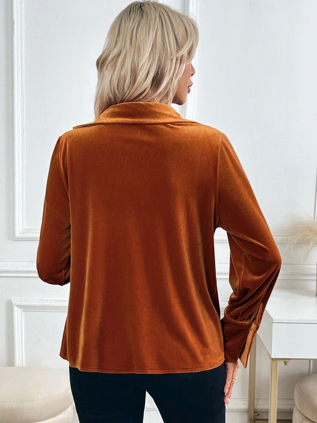 Women's Orange Cowl Neck Top
