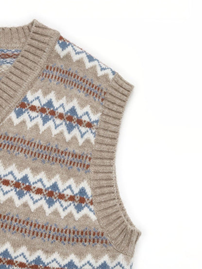 Women's Beige Printed Sweater Vest