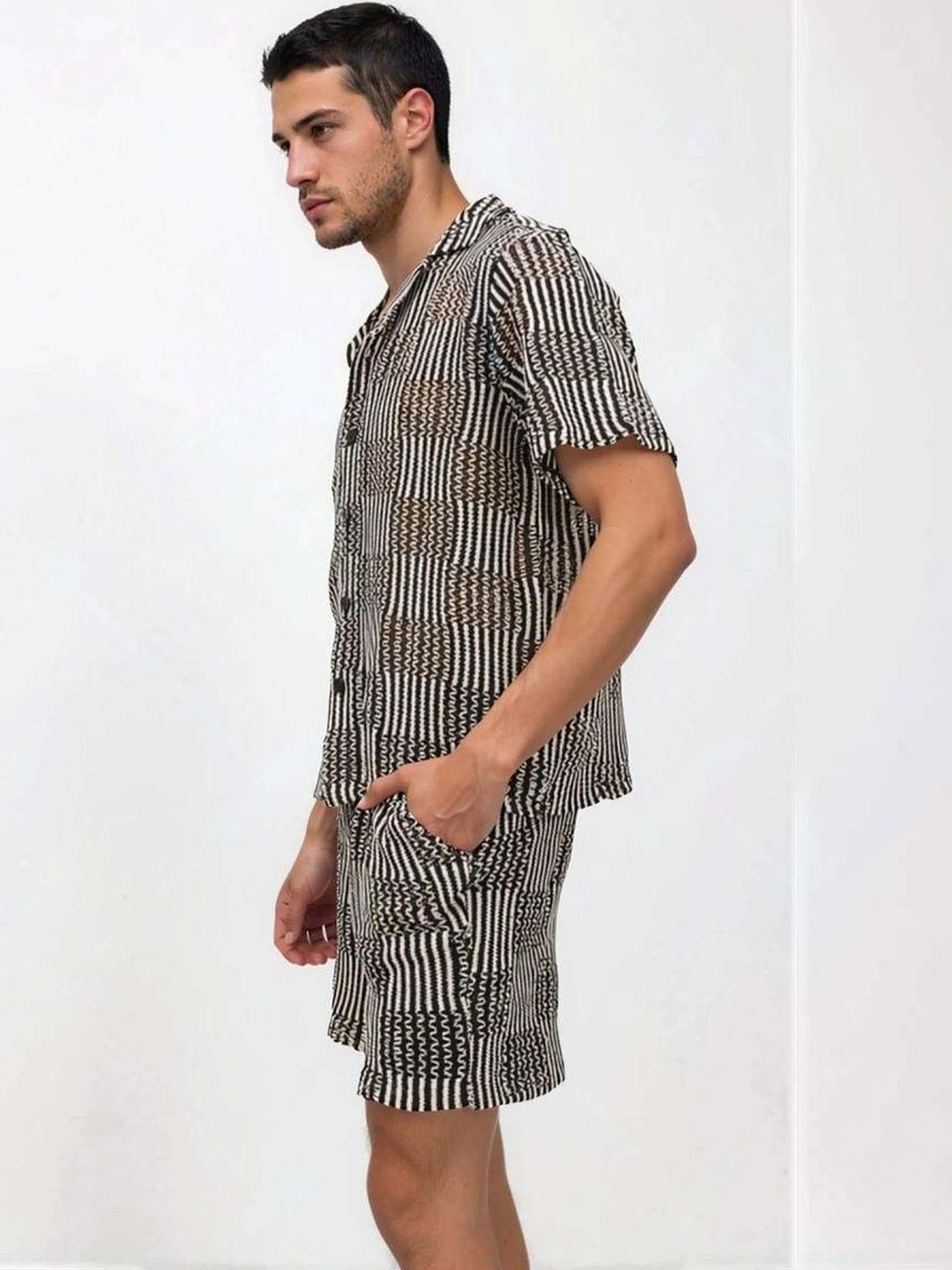 Crochet Striped Shirt with Shorts