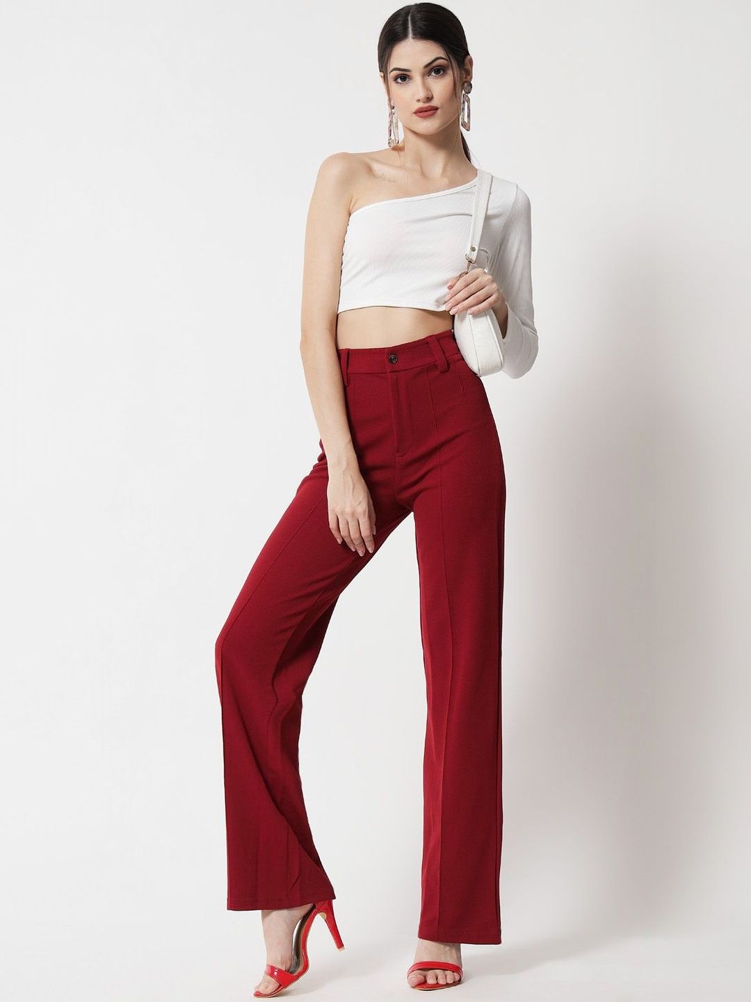 NOWI Women High-Rise Regular Fit Easy Wash Trousers