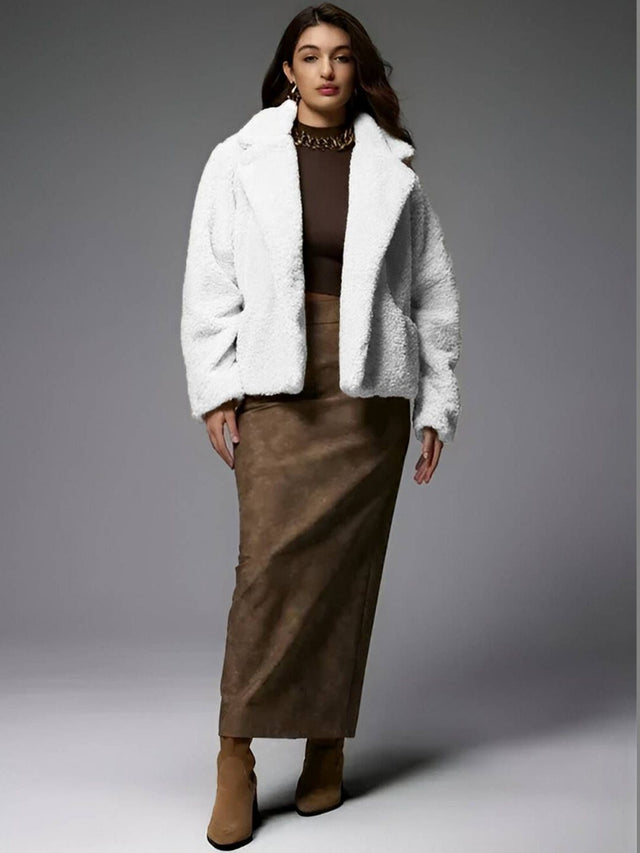 Woollen Puffer Jacket in White - Nowi Korean Fashion
