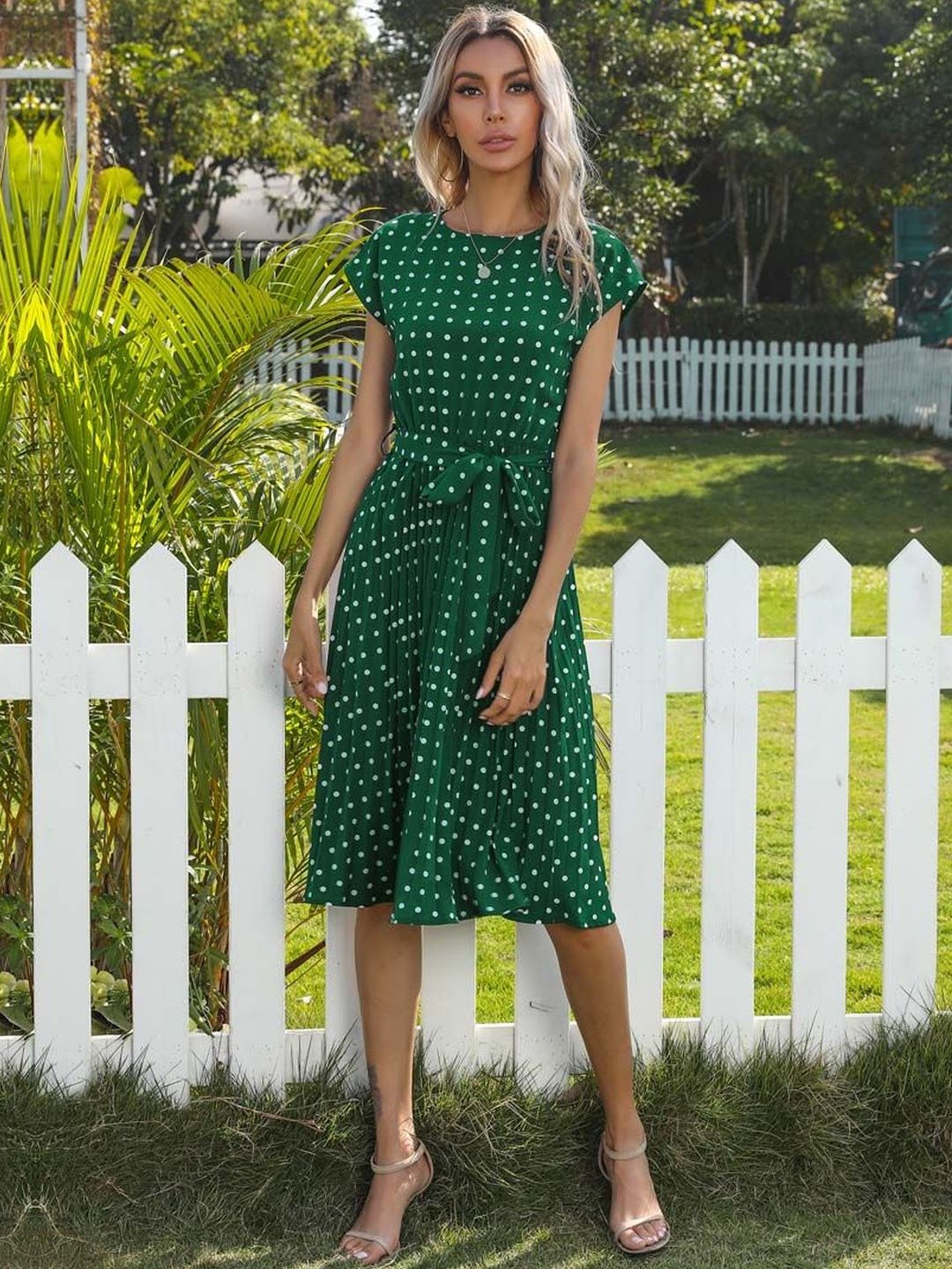 NOWI Polka Dot Print Fit & Flare Midi Dress