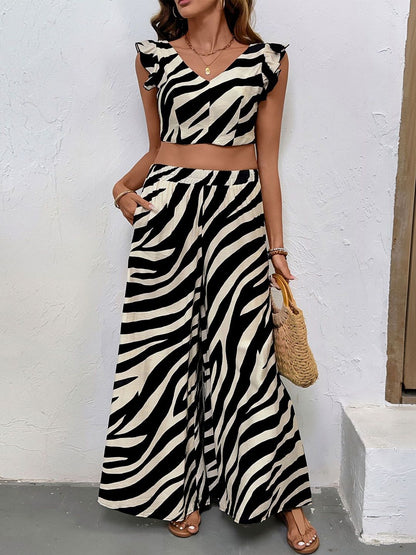 Printed V-Neck Top & Palazzos Co-Ords