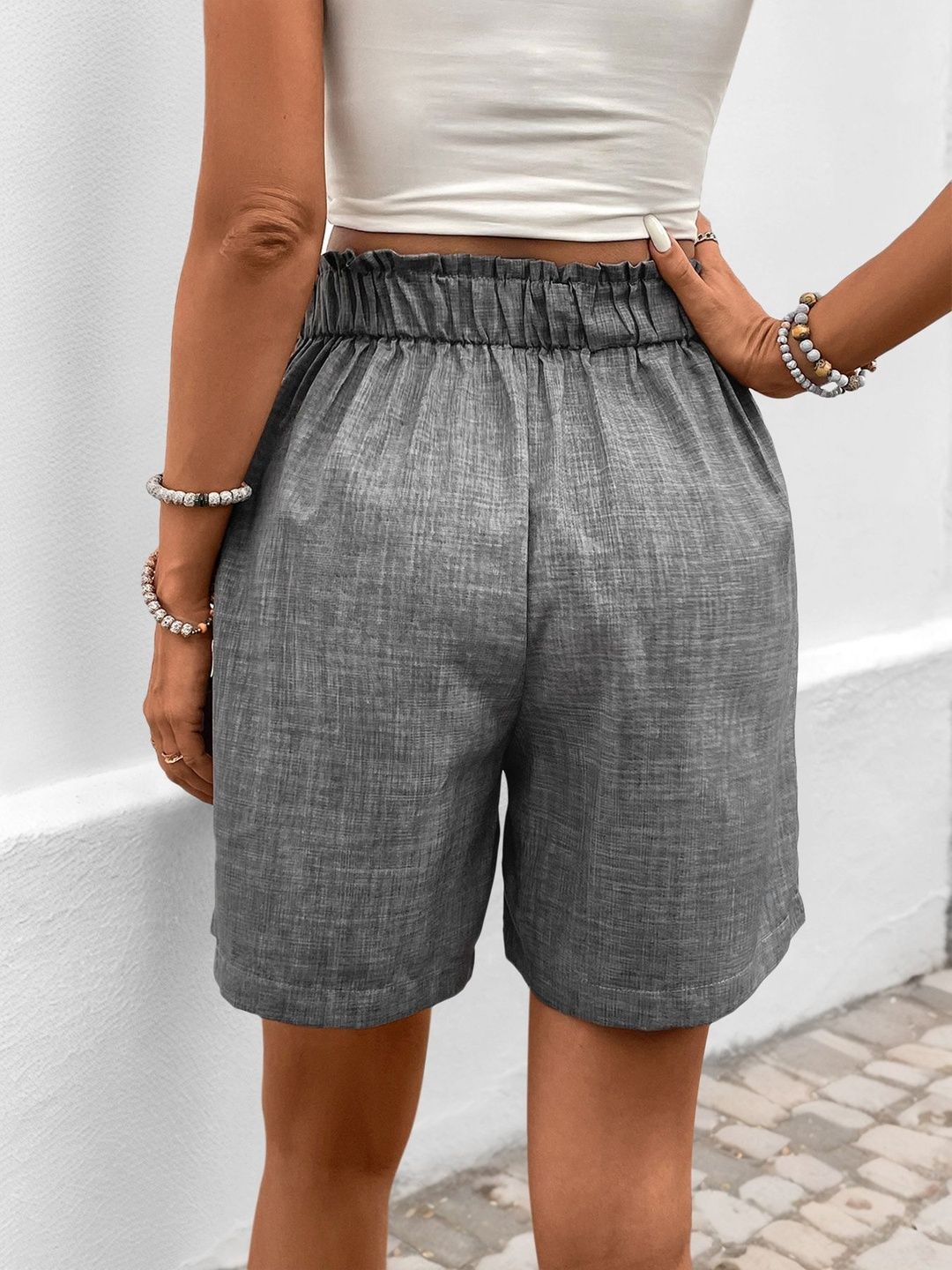 Women High-Rise Linen Shorts