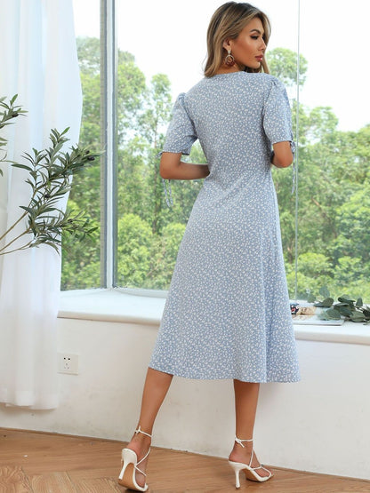 Floral Print Puff Sleeve Midi Dress