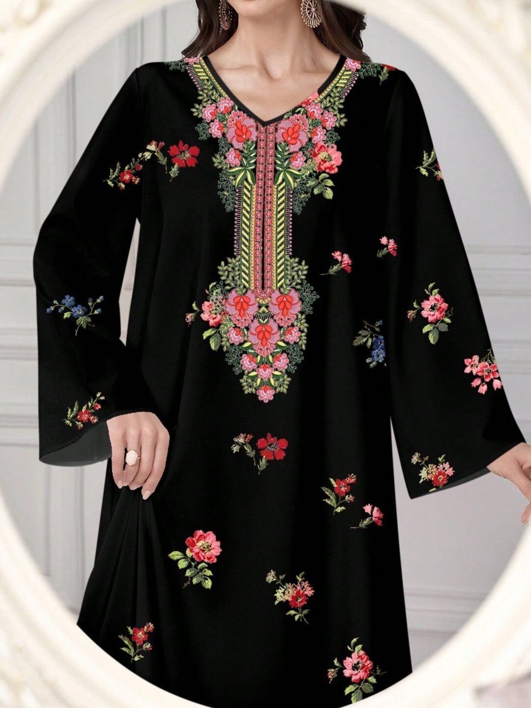 Floral Print Kaftan Maxi Dress