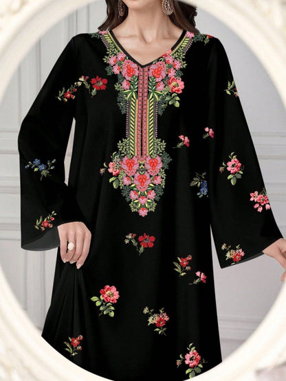 Floral Print Kaftan Maxi Dress