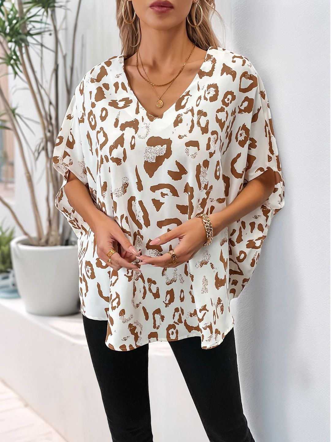 Animal Print Batwing Sleeve Top