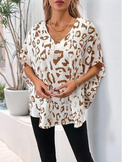 Animal Print Batwing Sleeve Top