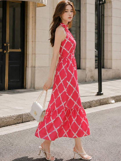 Print Halter Neck Crepe Fit & Flare Midi Dress