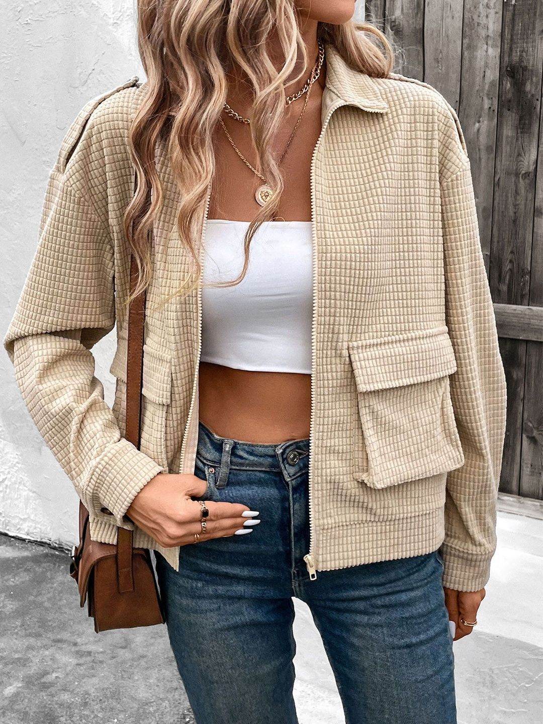 Women Corduroy Bomber Jacket