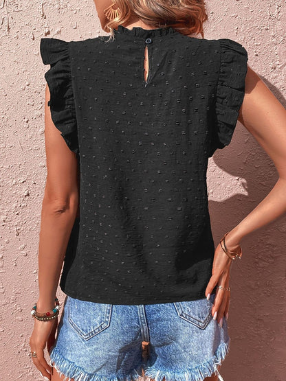 Embellished Flutter Sleeve Ruffles Cotton Top