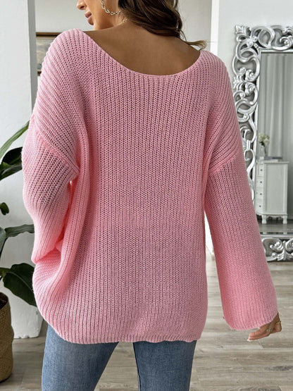 Women Ribbed Pullover with Applique Detail