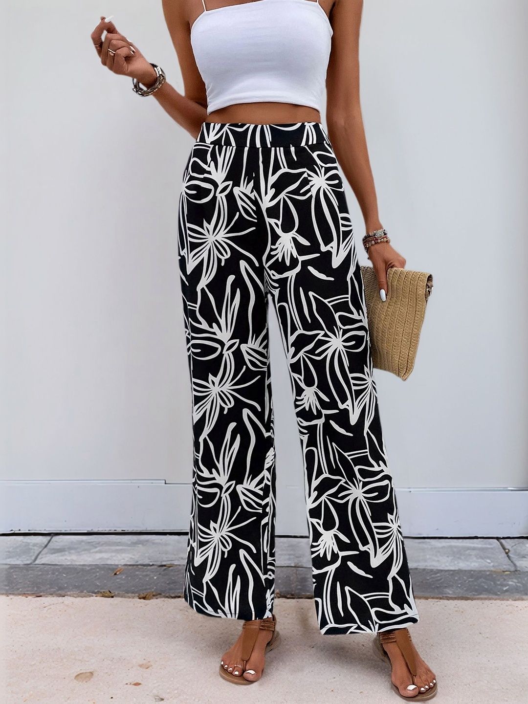 Women Floral Printed Loose Fit Non Iron Trousers