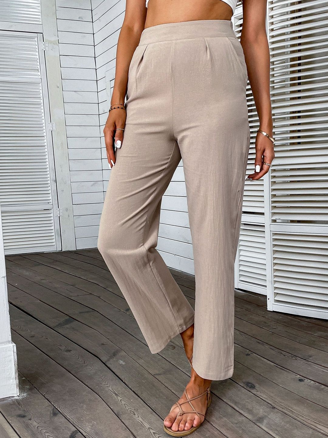 Women High-Rise Non Iron Pleated Trousers