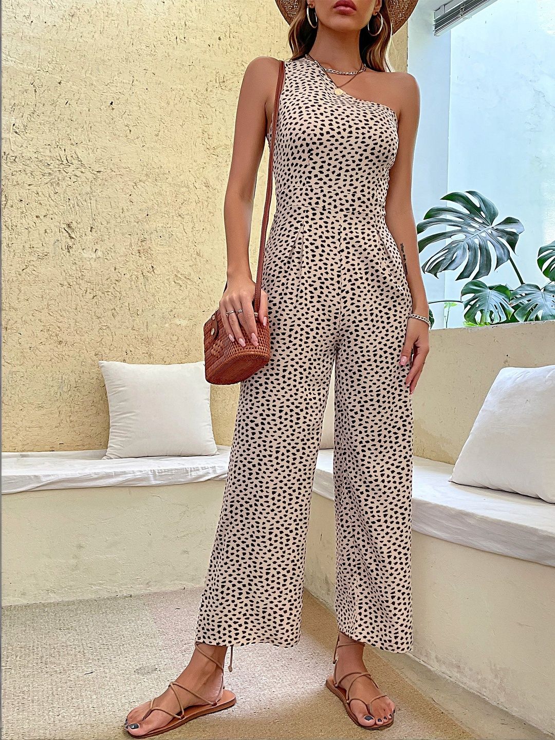 Printed Basic Jumpsuit with Embellished