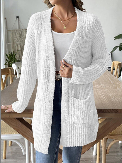 Women Ribbed Cardigan with Fuzzy Detail