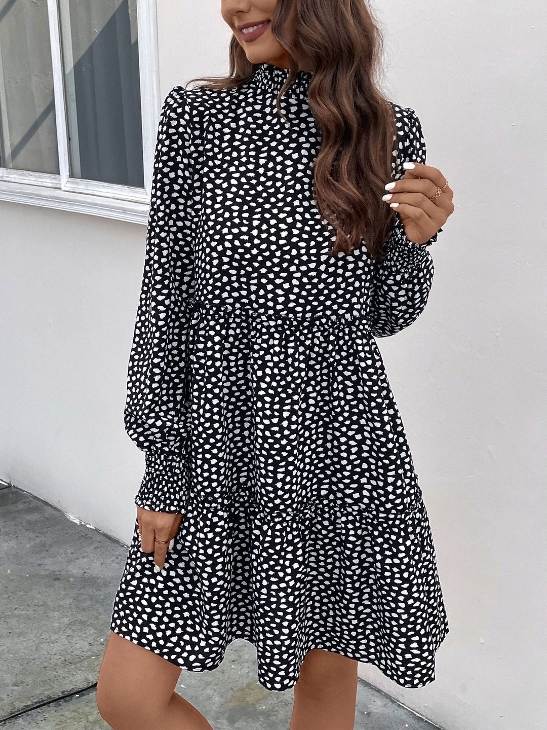Women's Black Print Fit & Flare Dress Blend Printed