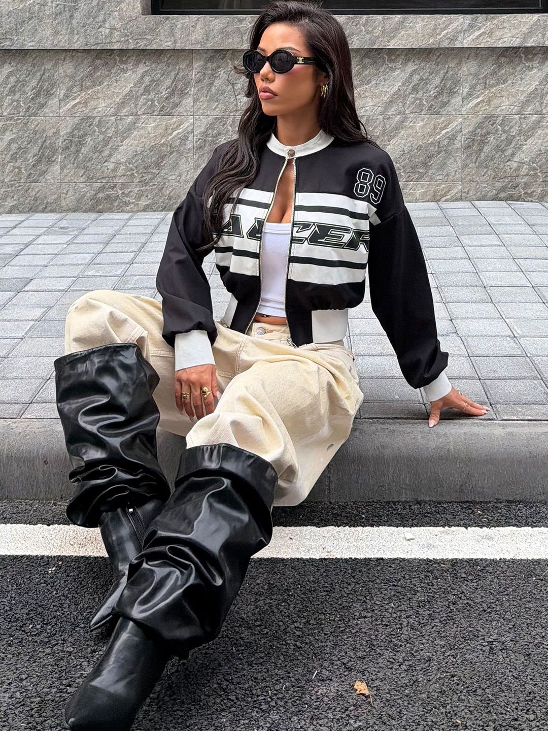 NOWI Women Colourblocked Crop Bomber Jacket