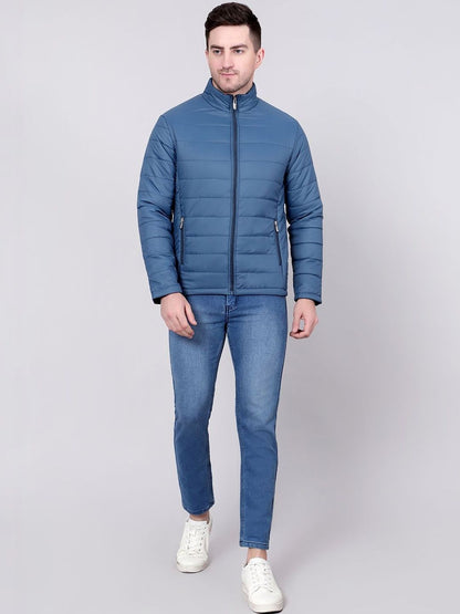Lightweight Puffer Jacket in Blue polyester long - Nowi Korean Fashion