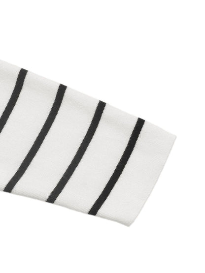 Women's White Striped Pullover Blend Regular Fit