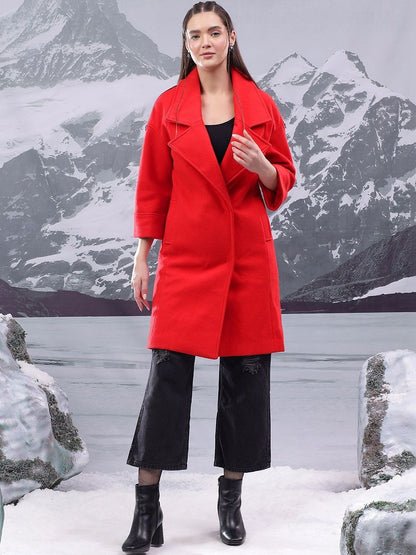 NOWI Solid Notched Lapel Double-Breasted Longline Cotton Casual Blazer