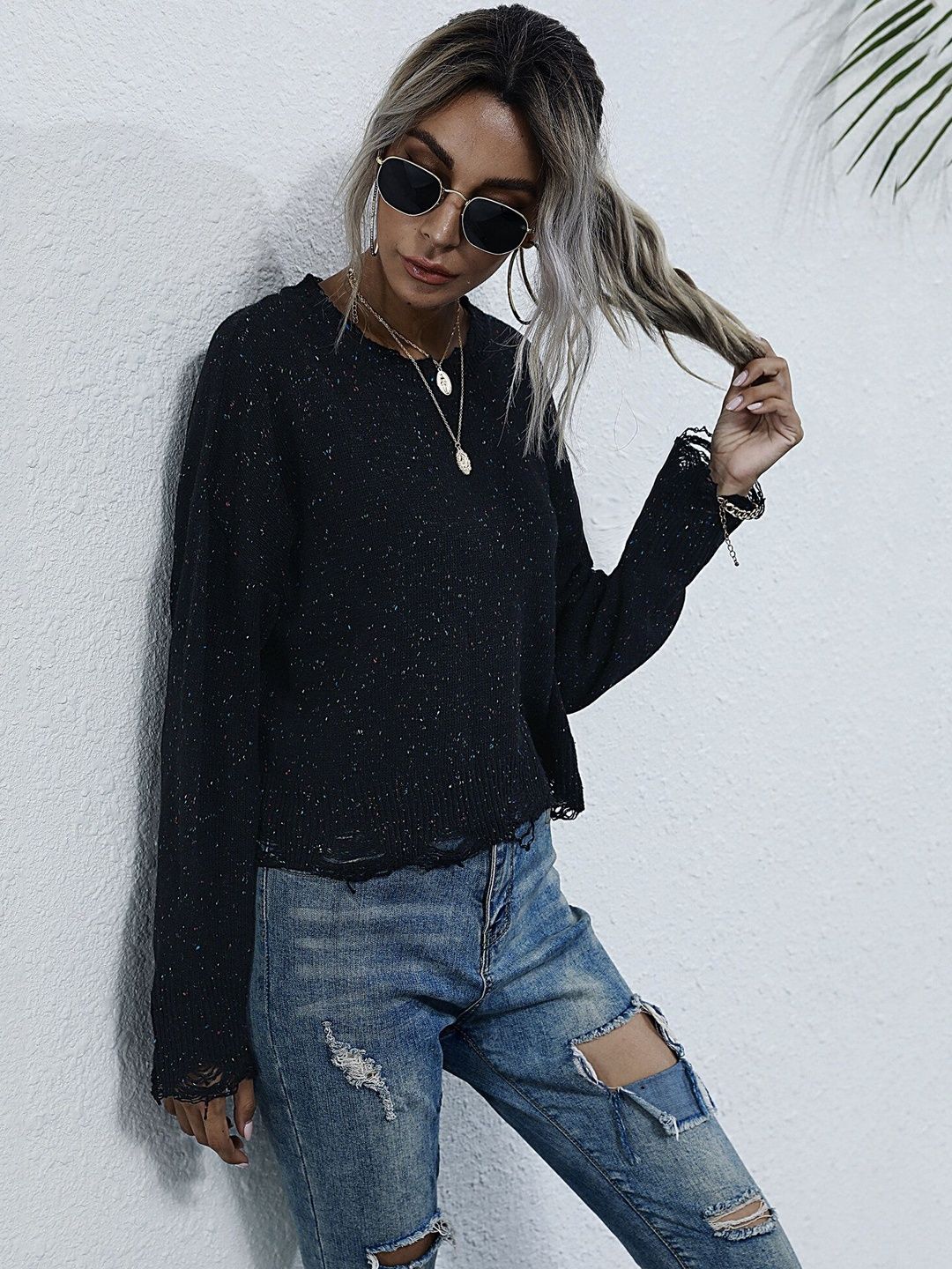 Women's Black Speckled Pullover