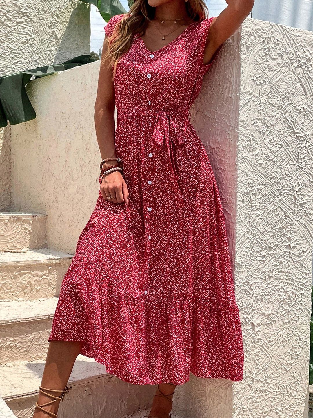 Floral Print A-Line Midi Dress