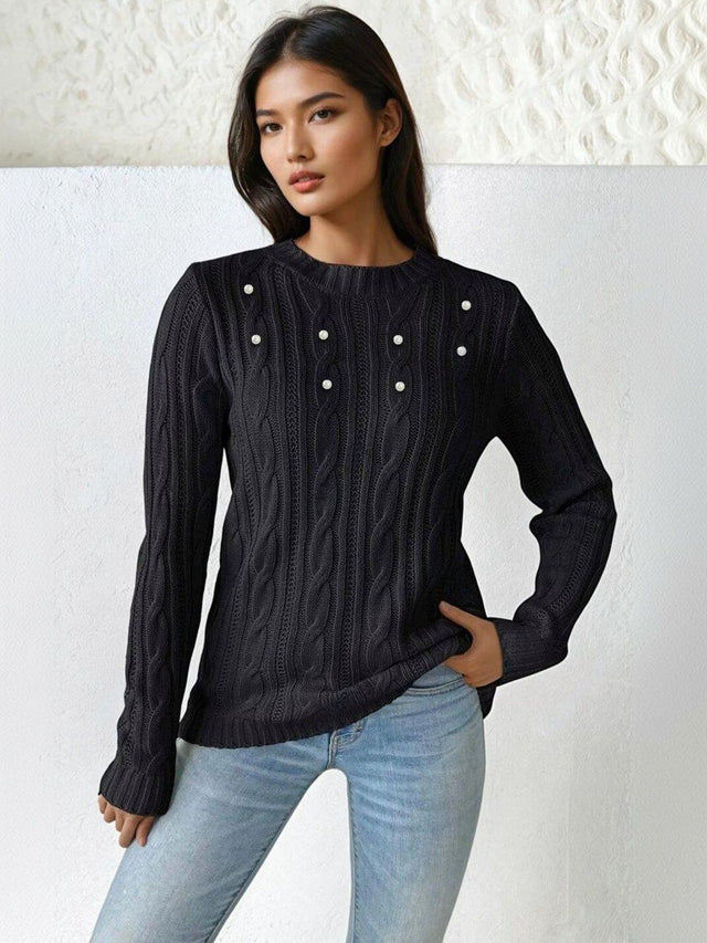 Cable Knit Pullover in Black acrylic - Nowi Korean Fashion