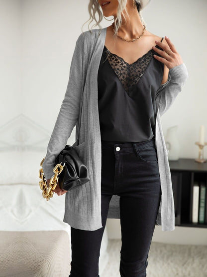 Ribbed Cardigan in Grey Style 525 - Nowi Korean Fashion