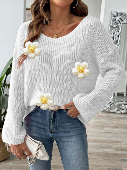 Women Ribbed Pullover with Applique Detail