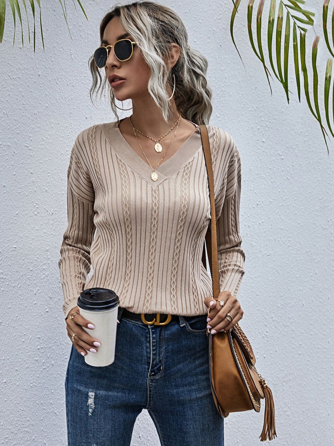 Cable Knit Pullover in Beige - Nowi Korean Fashion
