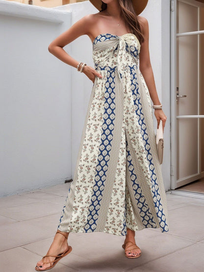 Strapless Printed Culotte Jumpsuit Sleeveless - Nowi Korean Fashion