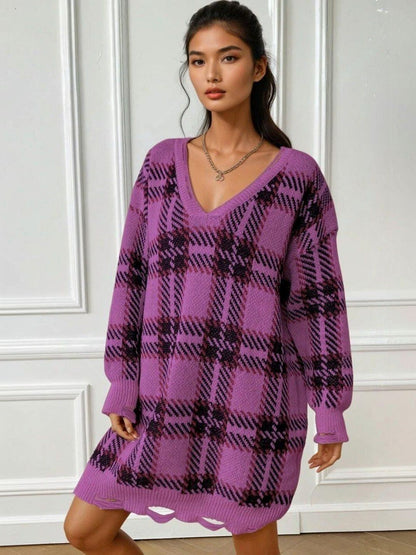 Checked Pullover in Purple acrylic - Nowi Korean Fashion