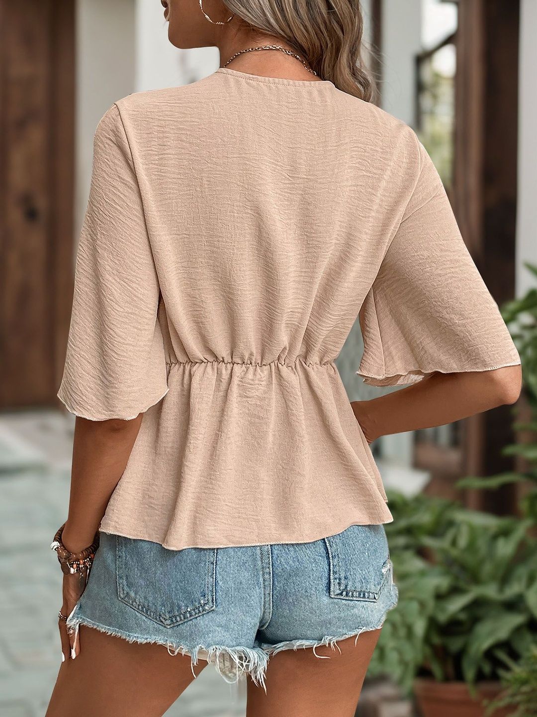 Bell Sleeve Cotton Wrap Top