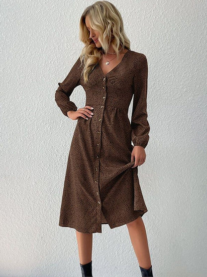 Women's Brown Animal Print A-Line Midi Dress Blend