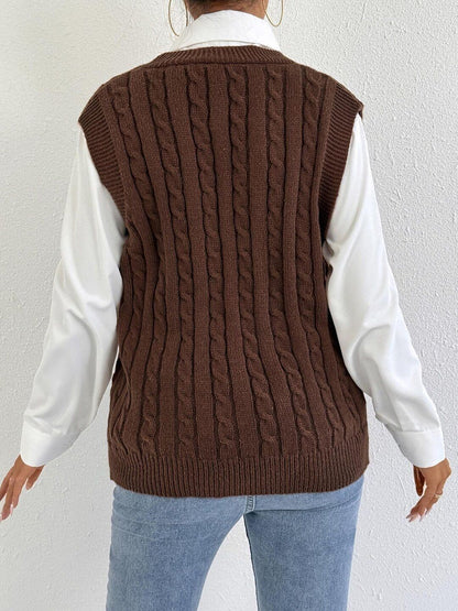 Women Cable Knit Sweater Vest with Embellished Detail