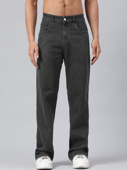 Relaxed Fit Mid-Rise Clean Look Cotton Jeans in Grey - Nowi Korean Fashion