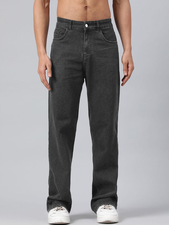 Relaxed Fit Mid-Rise Clean Look Cotton Jeans in Grey - Nowi Korean Fashion