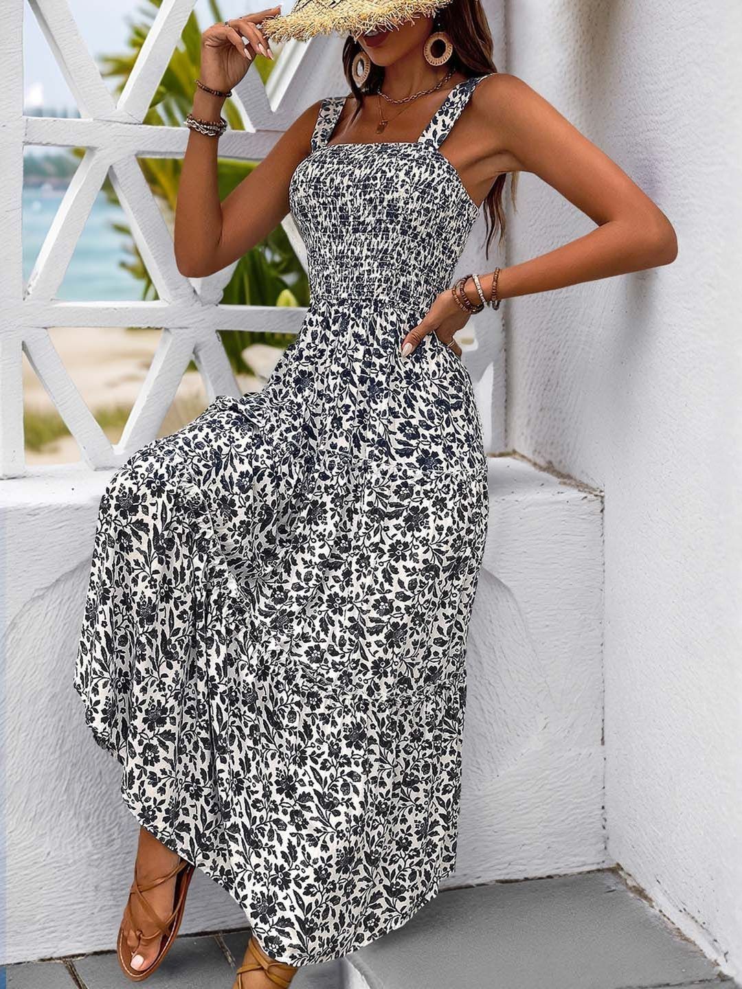 Floral Print A-Line Midi Dress