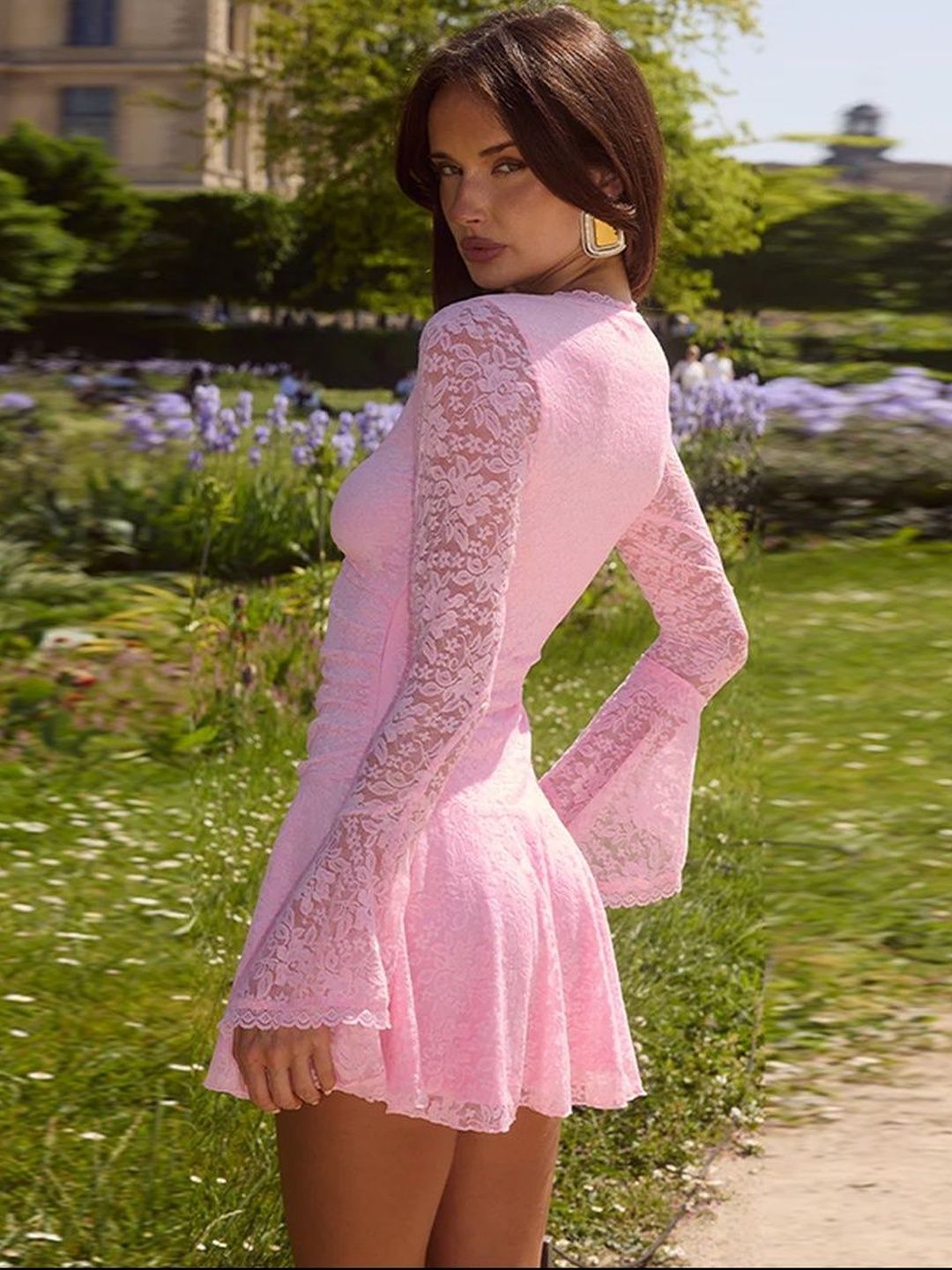 NOWI Flared Sleeve Ruffled Fit & Flare Mini Dress