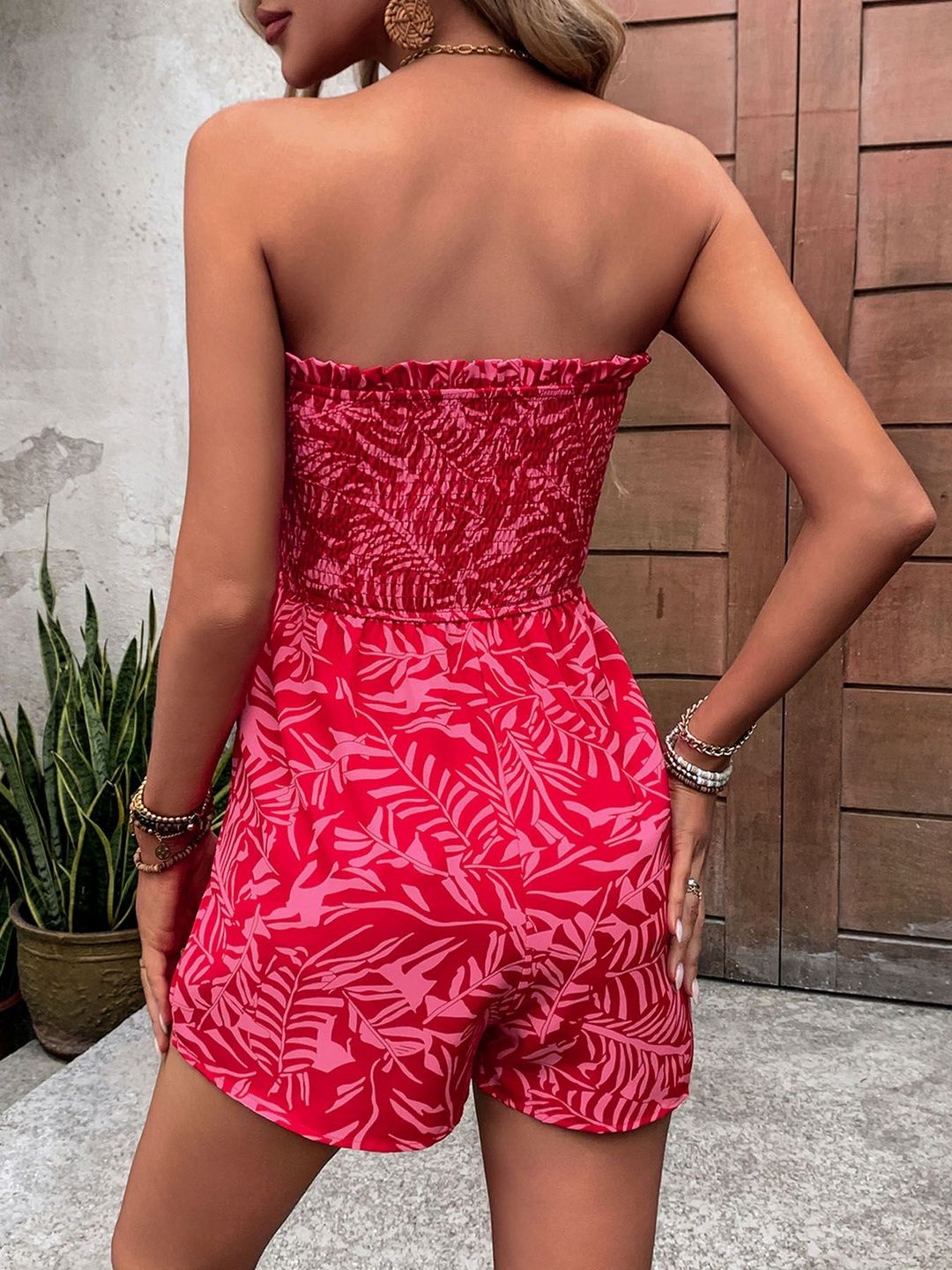 Strapless Printed with Ruffles Jumpsuit