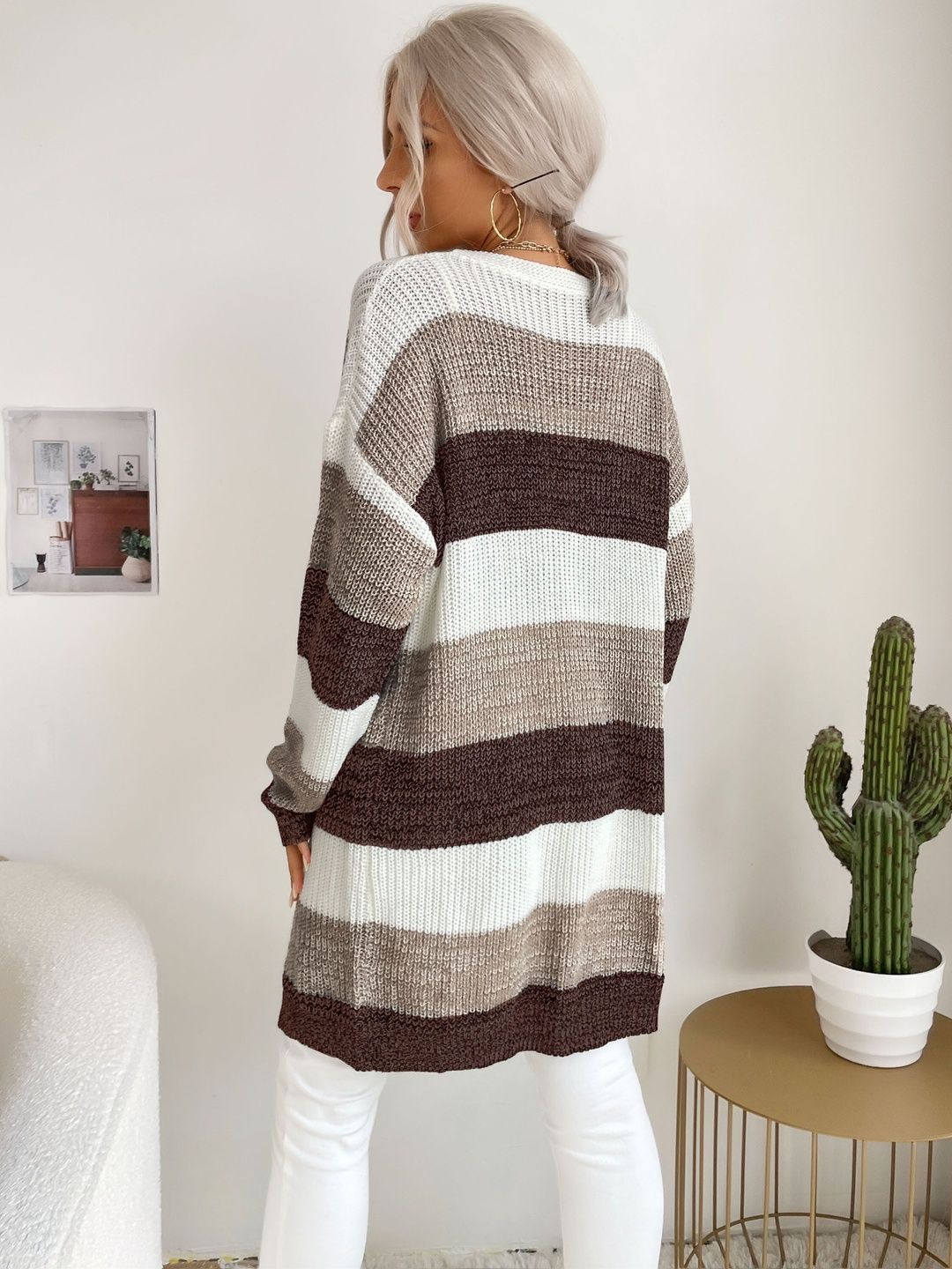 Women Striped Woollen Cardigan