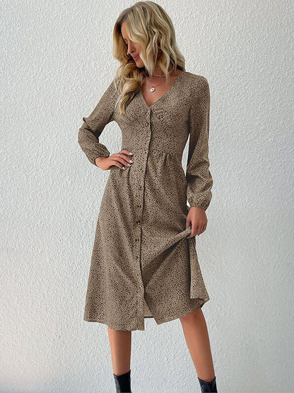 Women's Brown Print A-Line Midi Dress